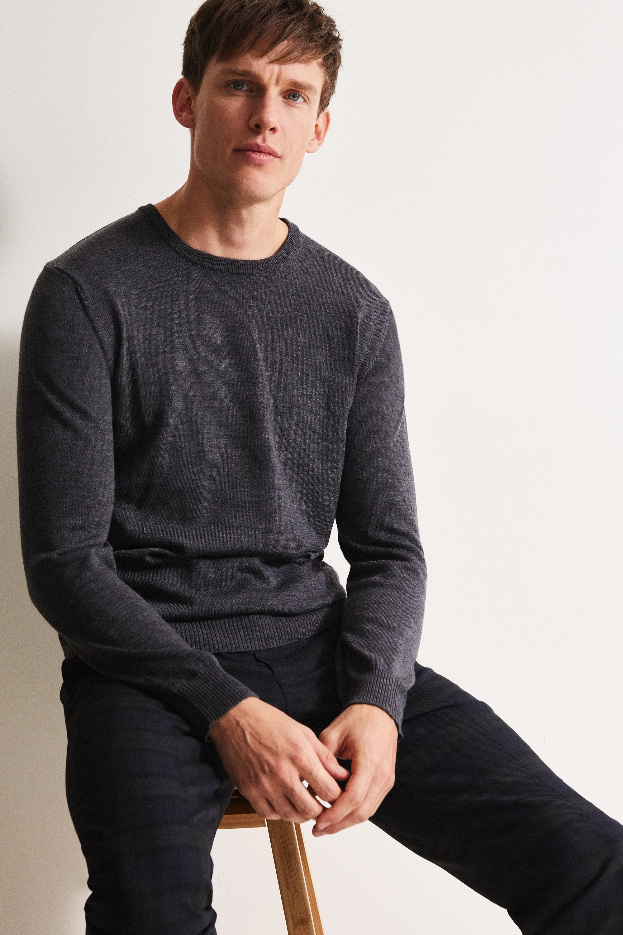 Moss 1851 Charcoal Merino CrewNeck Jumper